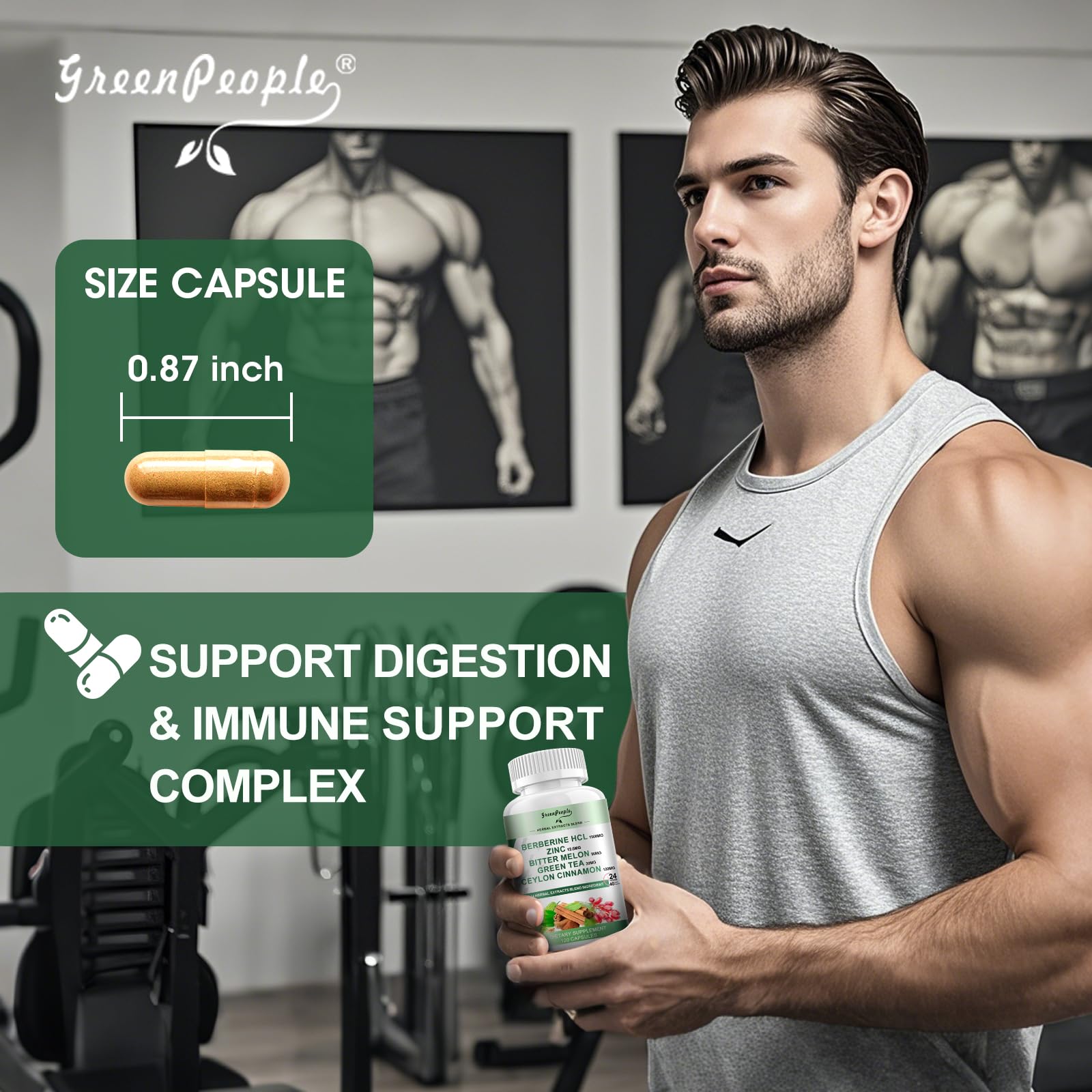 Macro shot of GREENPEOPLE liposomal berberine capsule for fast absorption