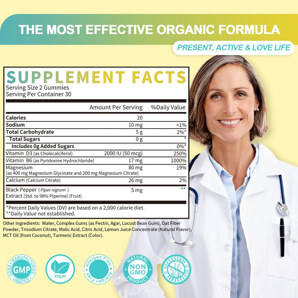 GREENPEOPLE Magnesium Glycinate Gummies ingredients with D3 and B6 emphasize immune and energy support