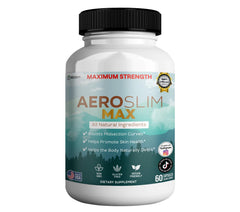 Aeroslim Max bottle front promotes daily vitality with plant-based ingredients