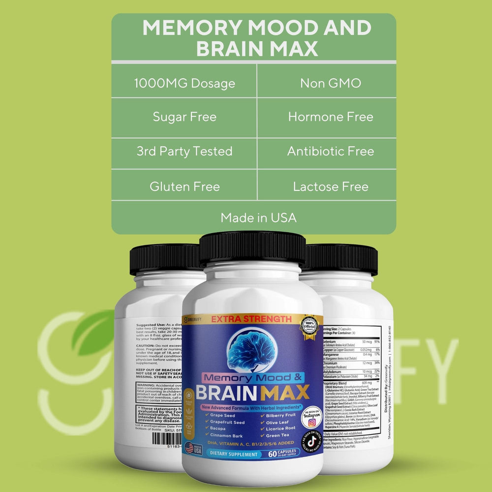 GREENVIFY Bacopa and Green Tea ingredients for natural memory support.