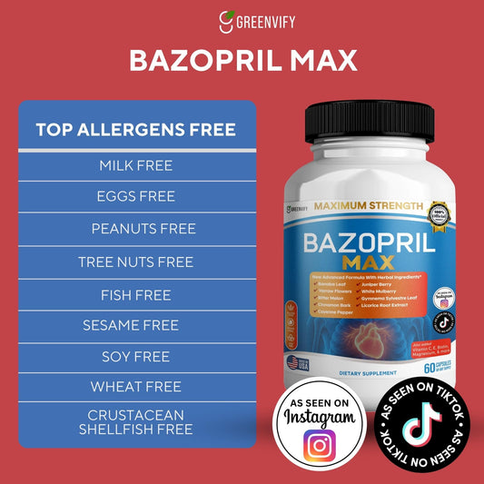 GREENVIFY Bazopril Max capsules close-up emphasizing vegan gluten-free daily use