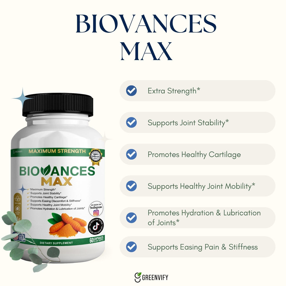 GREENVIFY Bioances Max label detail highlighting ingredients and dosage