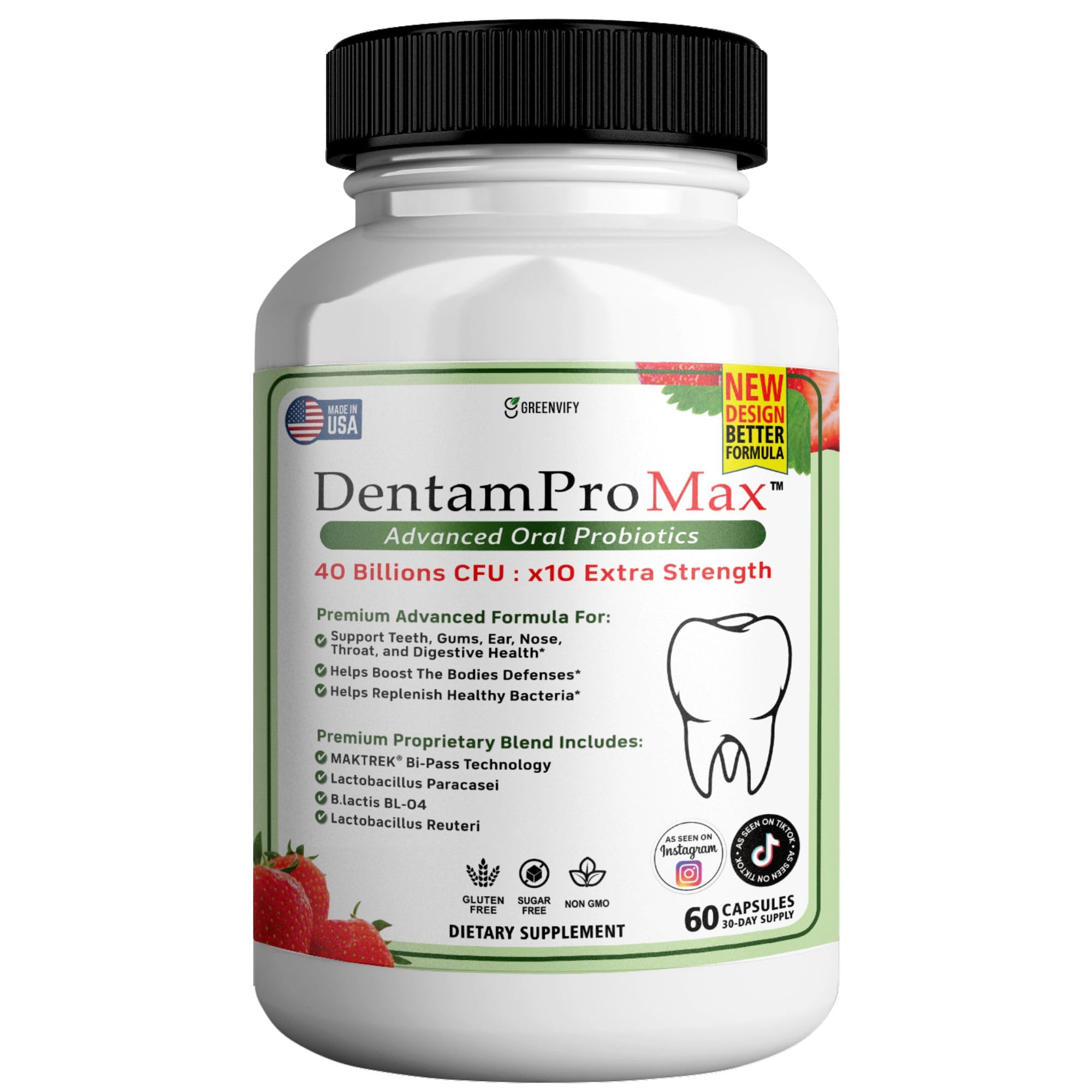 GREENVIFY DentamPro Max bottle closeup for easy daily probiotic intake