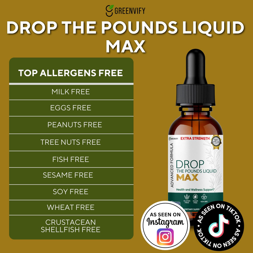 GREENVIFY Drop The Pounds Liquid pour showcasing convenient dosing.