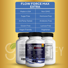 GREENVIFY FlowForce Max Extra ingredients label showing saw palmetto and zinc.