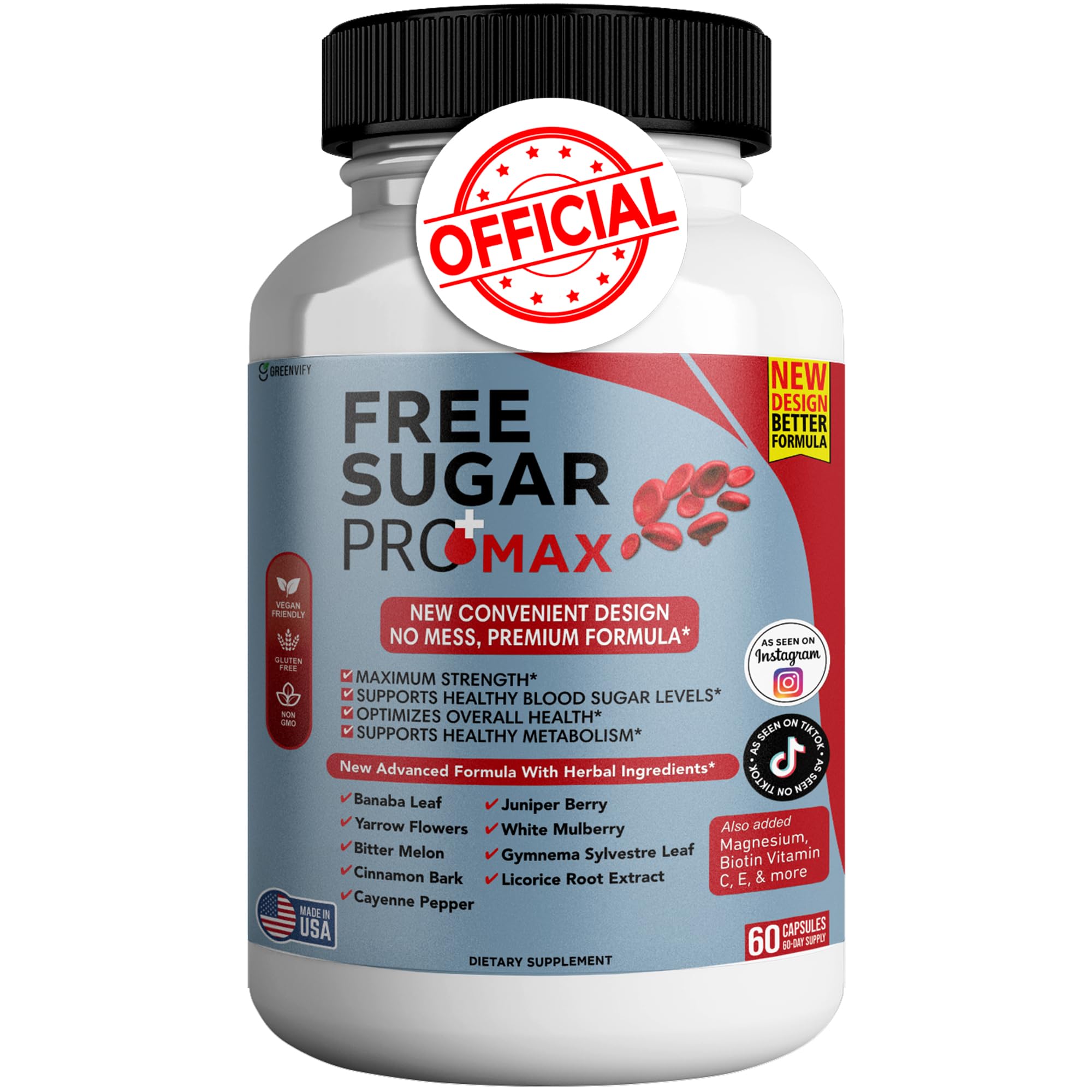 GREENVIFY Free Sugar Pro Max bottle front view, all-natural formula for daily balance.