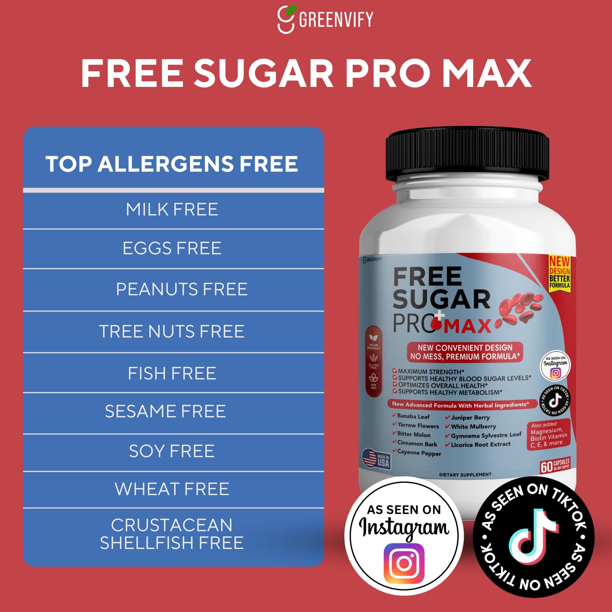 GREENVIFY Free Sugar Pro Max ingredients list, natural blend supporting daily wellness.