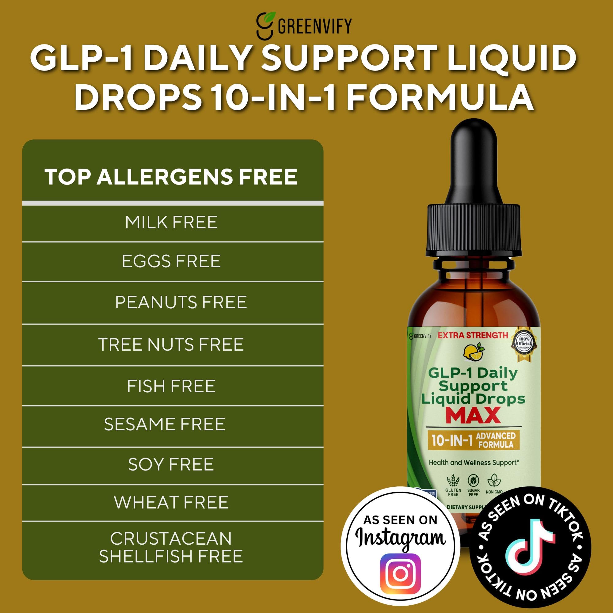 GREENVIFY GLP-1 Drops label visible, highlighting the blend and servings for daily use