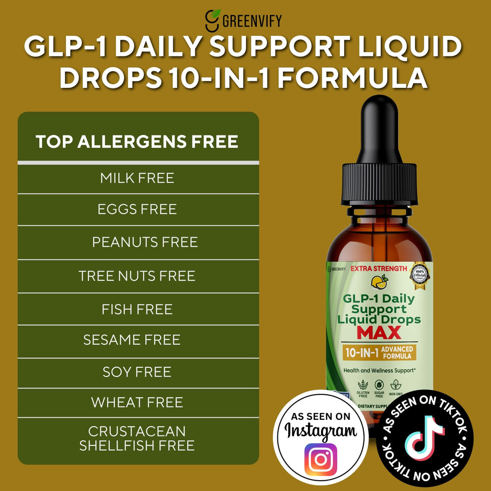 GREENVIFY GLP-1 Drops label visible, highlighting the blend and servings for daily use