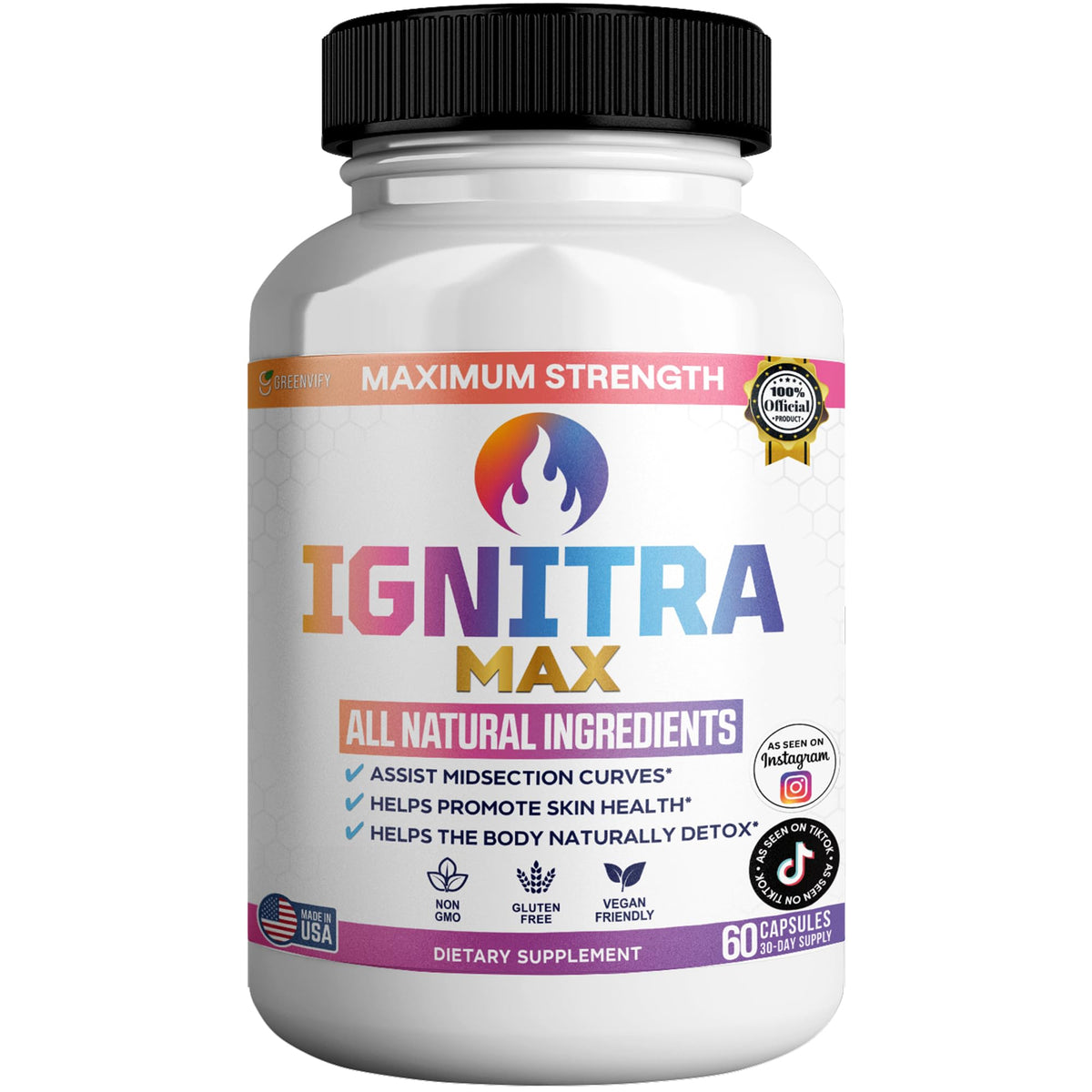 GreenVIFY Ignitrix Max bottle front emphasizing detox support.