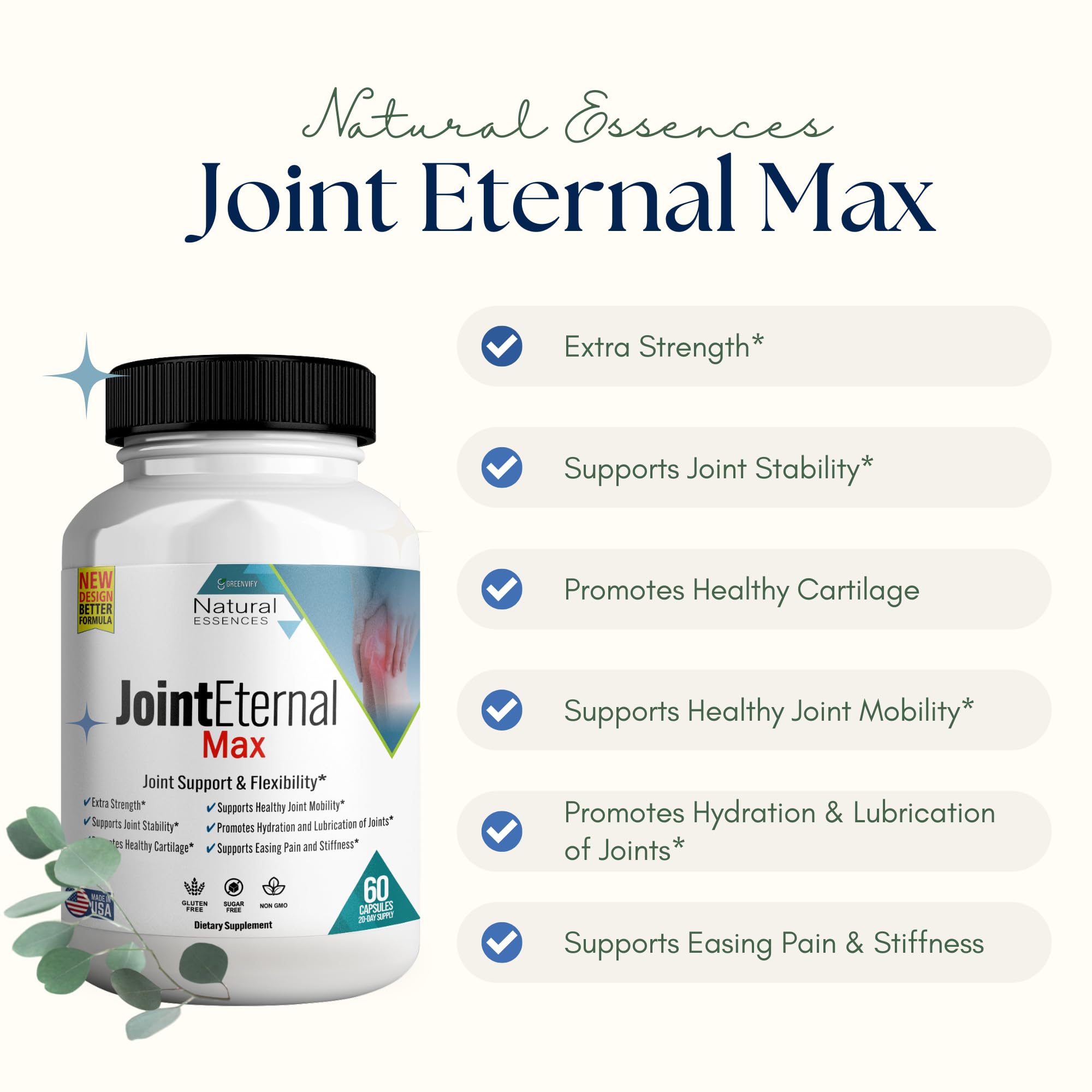 GREENVIFY Joint Eternal Max label highlights gluten-free and non-GMO