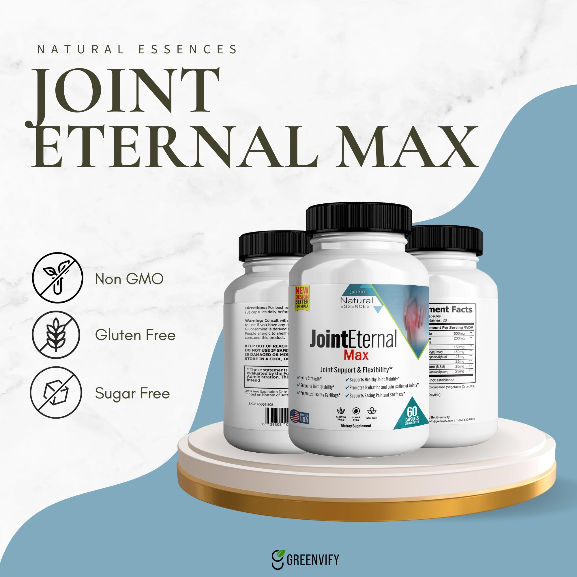 Made in USA badge on GREENVIFY Joint Eternal Max packaging