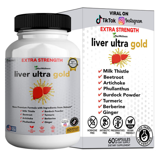 GreenVify Liver Ultra Gold bottle front highlighting natural liver support for daily wellness.
