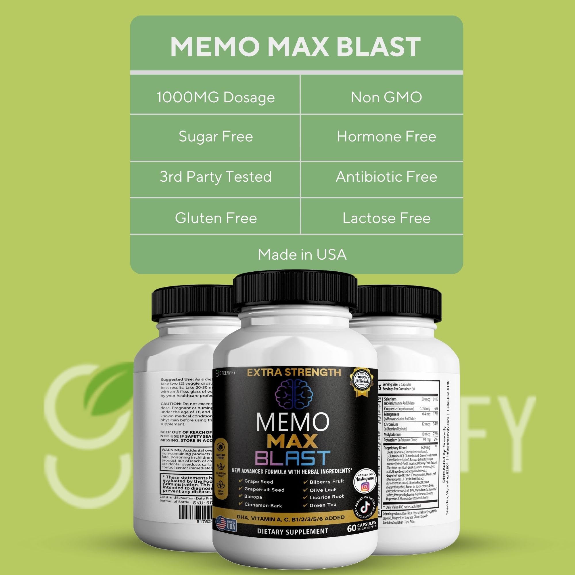 GREENVIFY Memo Max Blast herbal blend closeup suggesting natural cognitive support.