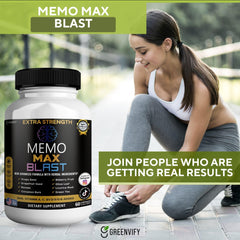 GREENVIFY Memo Max Blast serving-size scene illustrating 30-day supply.