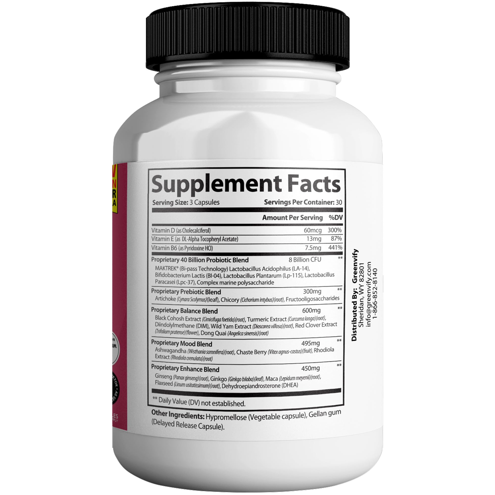GREENVIFY MenoPhix Max capsules close-up showing 40B CFU probiotic blend