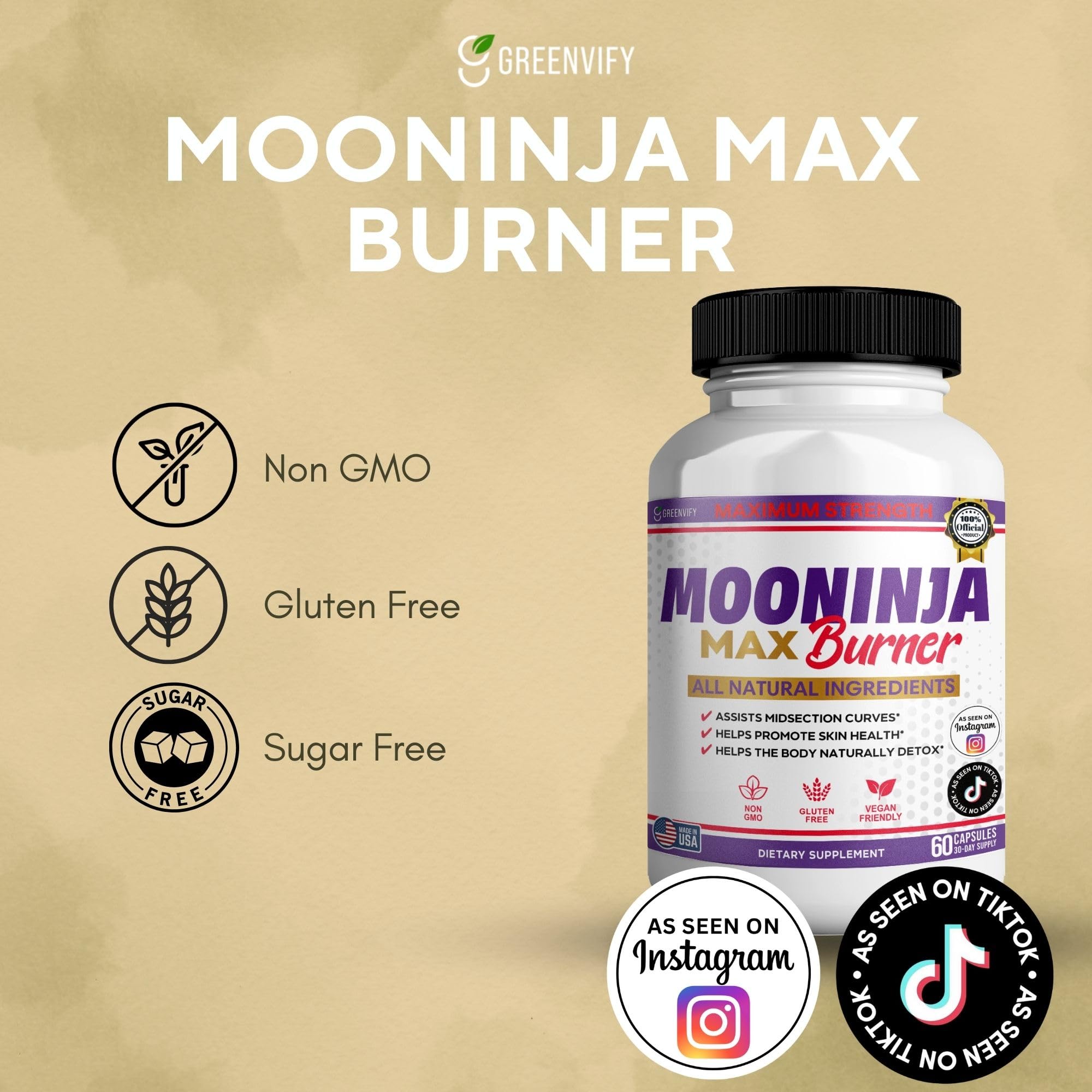 GreenVIFY Mooninja Max Burner capsules close-up for a 60-count daily supplement