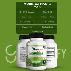 GREENVIFY Moringa Magic Max Made in USA badge close up signaling quality.