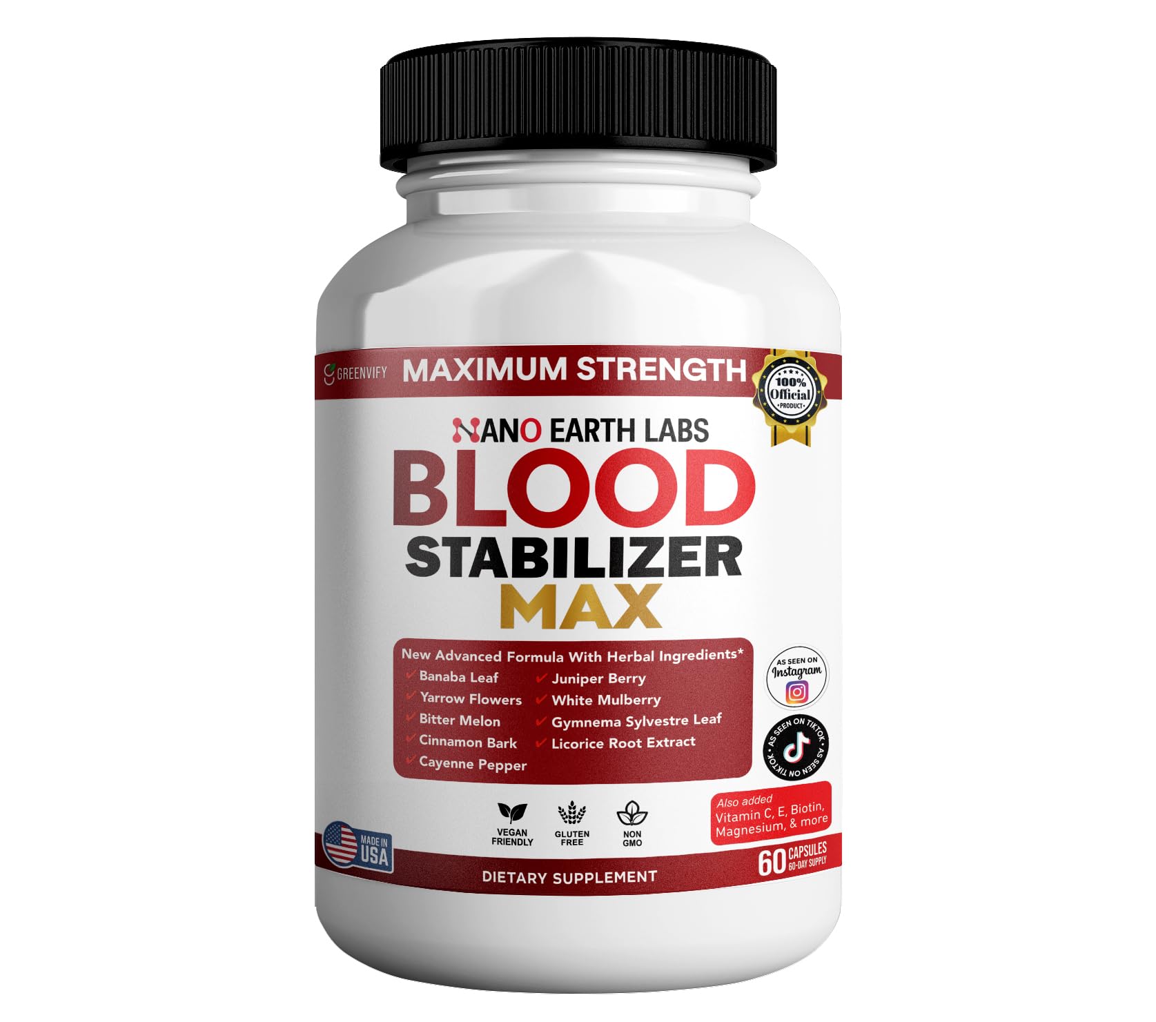 Greenvify Nano Earth Labs Blood Stabilizer Max bottle front supports daily wellness
