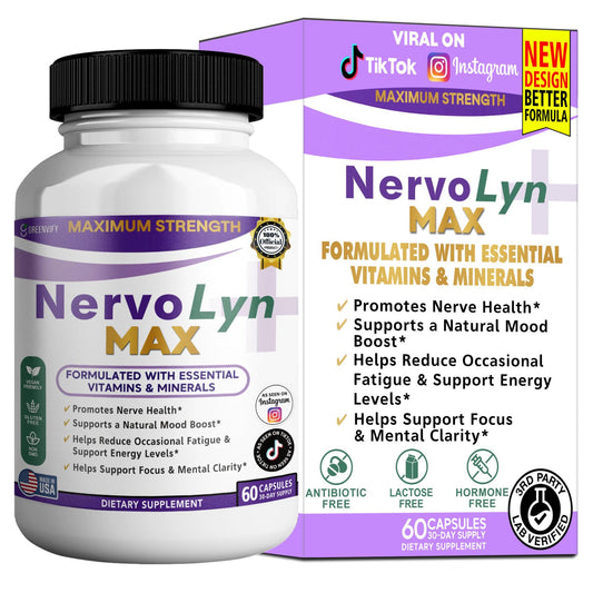 GreenVify NervoLyn Max bottle front shows strength and clarity for daily nerve support.