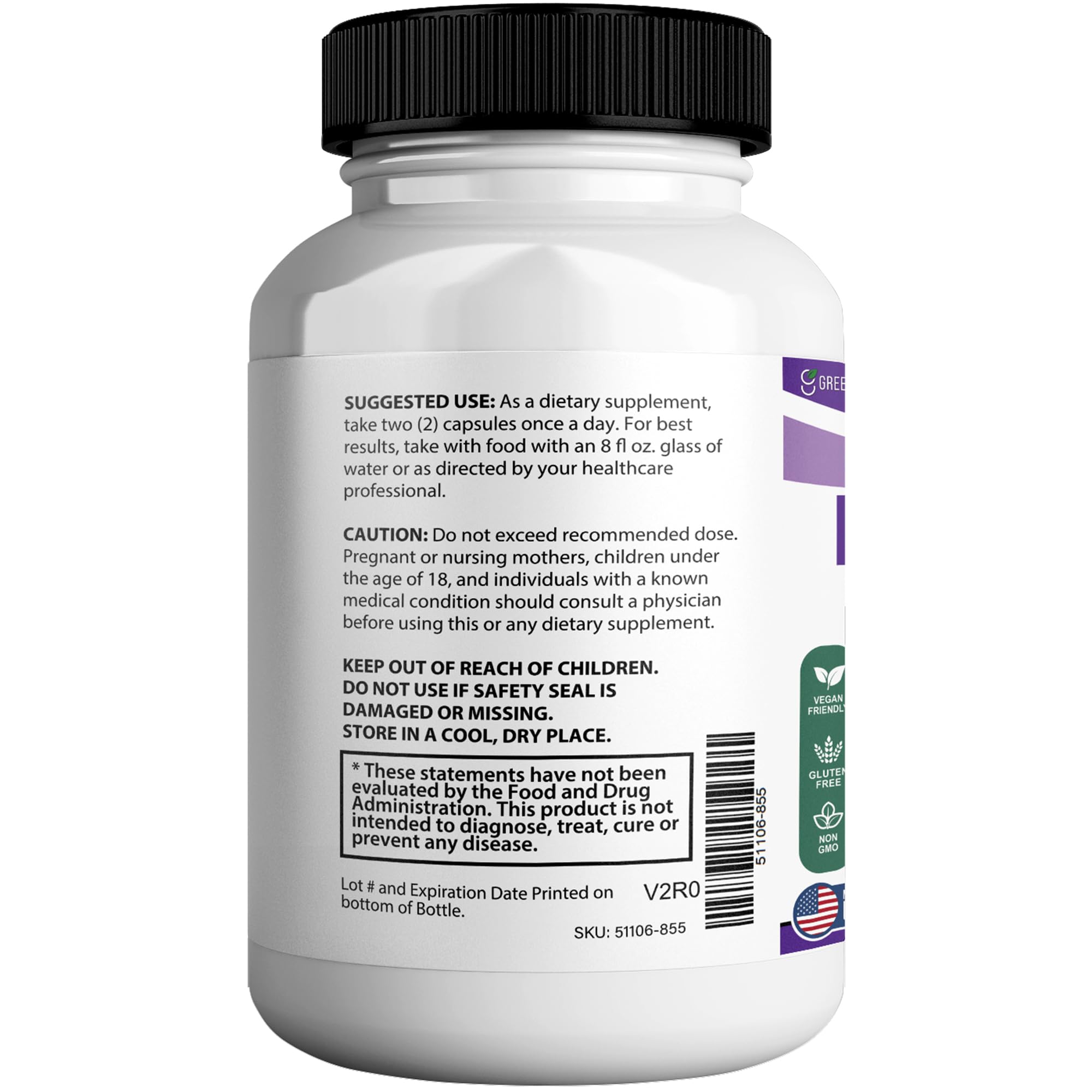 GreenVify NervoLyn Max bottle label highlights vegan, gluten-free benefits for mindful supplementation.