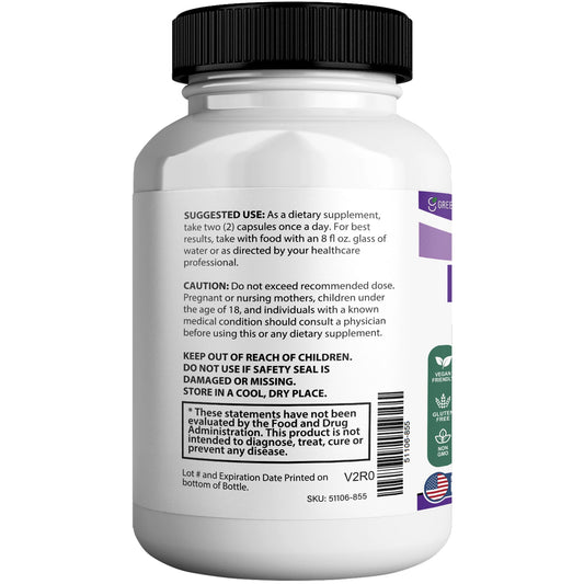 GreenVify NervoLyn Max bottle label highlights vegan, gluten-free benefits for mindful supplementation.