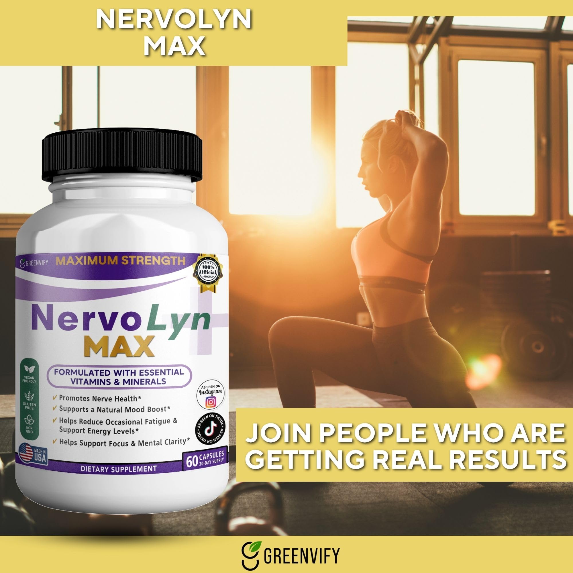 GreenVify NervoLyn Max packaging demonstrates 30-day supply convenience.