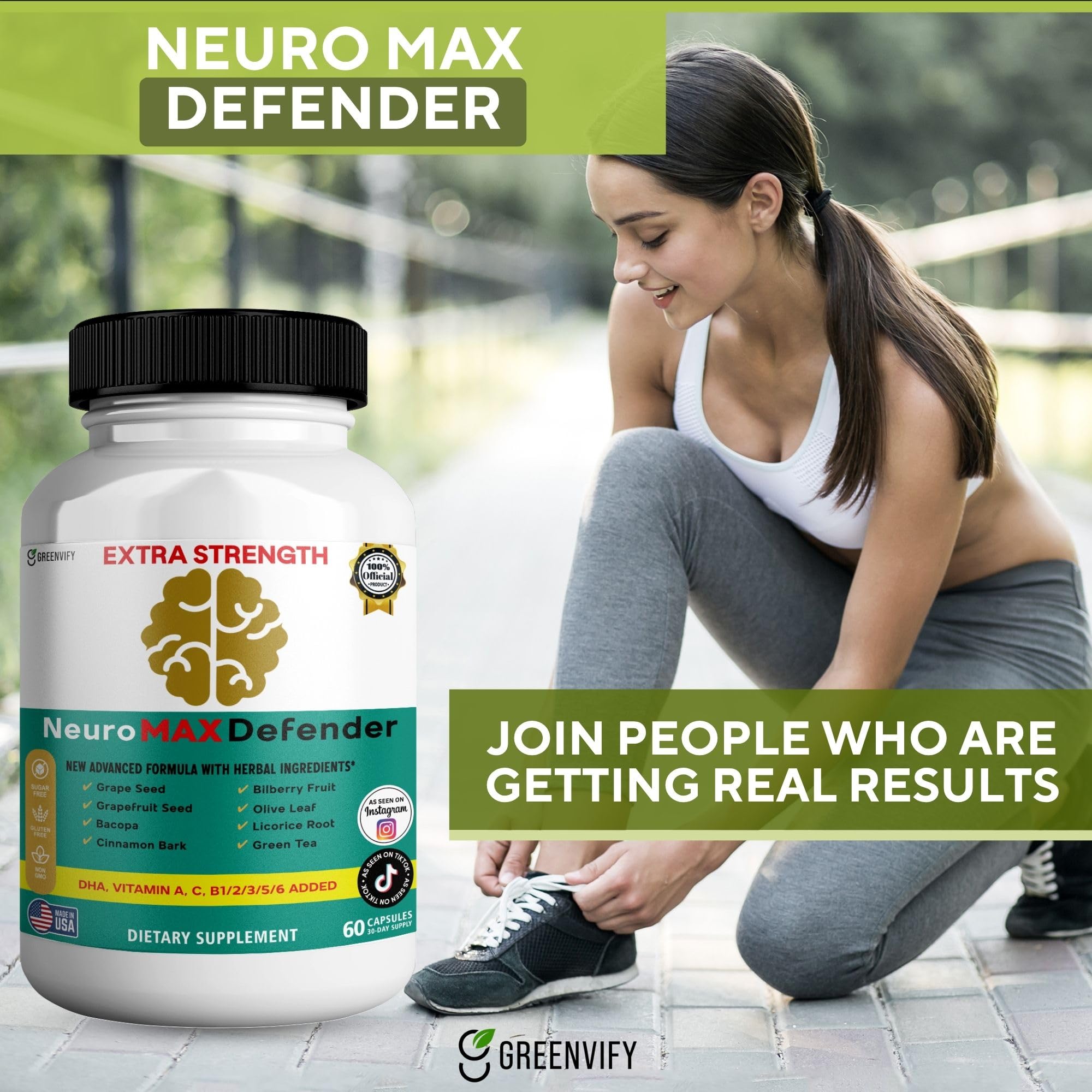 GREENVIFY NeuroMAX Defender bottle with cap ready for on-the-go supplementation