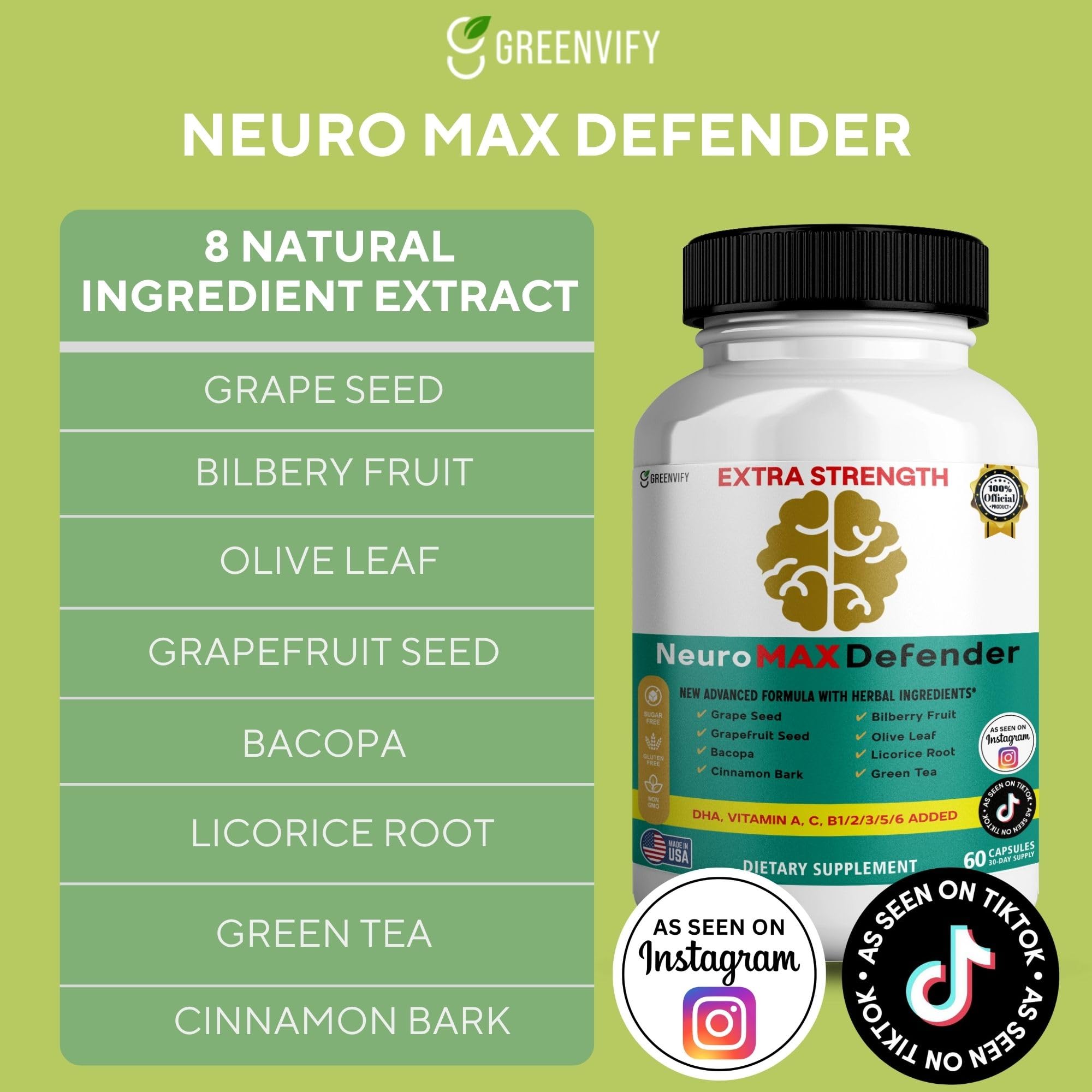 GREENVIFY NeuroMAX Defender capsules daily-pack for a 30-day routine