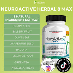 GreenVify NeuroActive 8 Max label showing vegan and non-GMO features