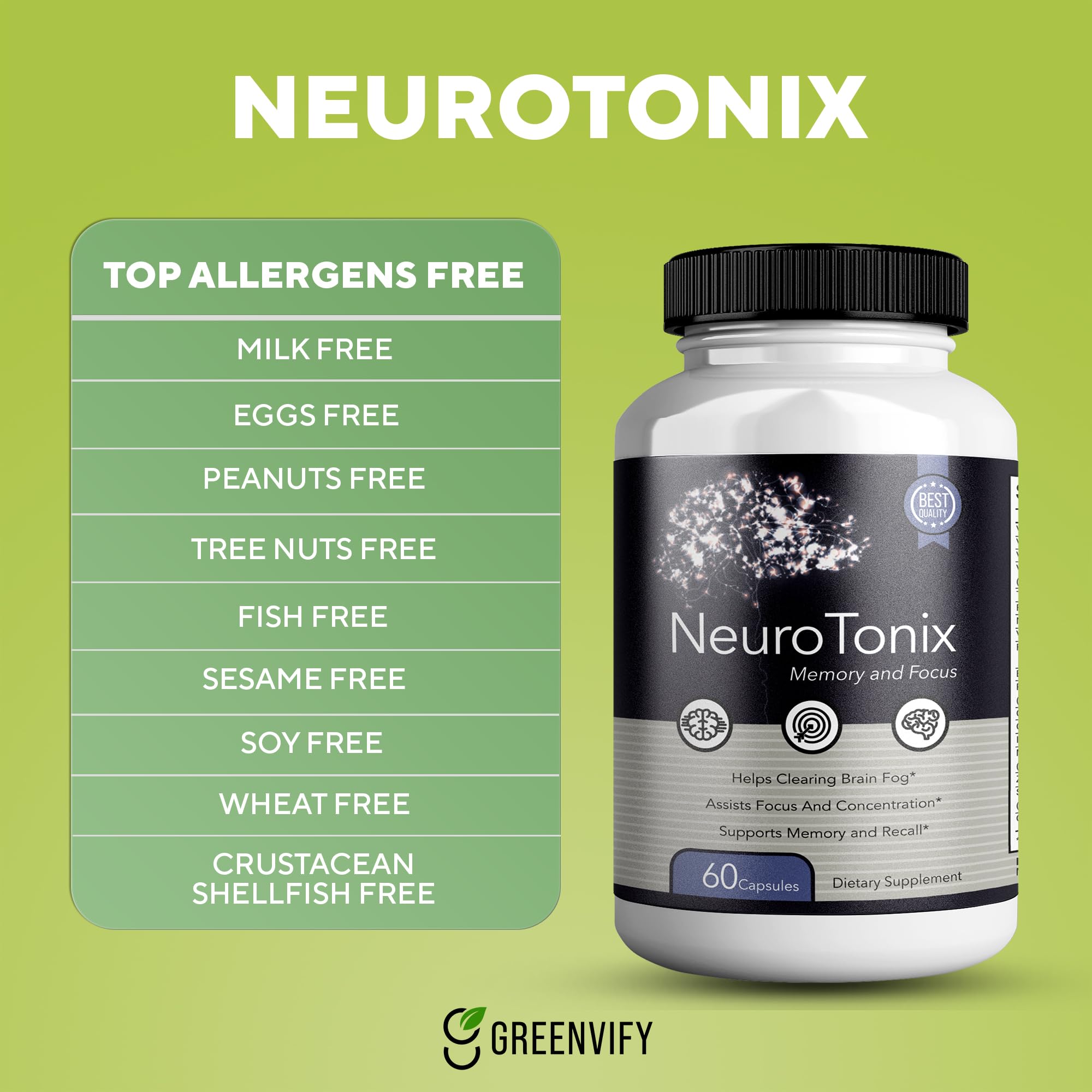 GreenVify NeuroTonix supports memory retention and steady concentration.