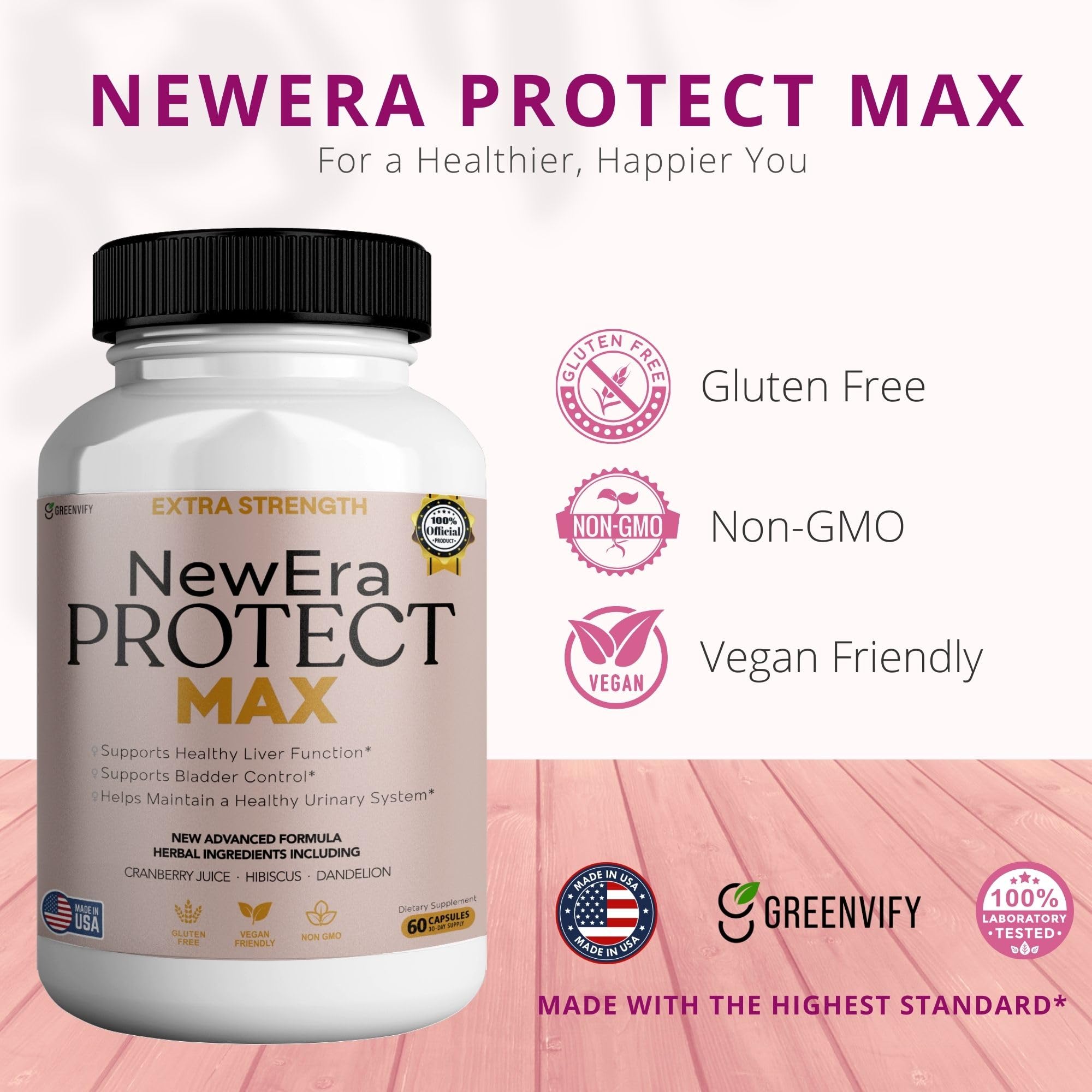 GREENVIFY New Era Protect Max 1000mg D-Mannose visual highlighting robust support.