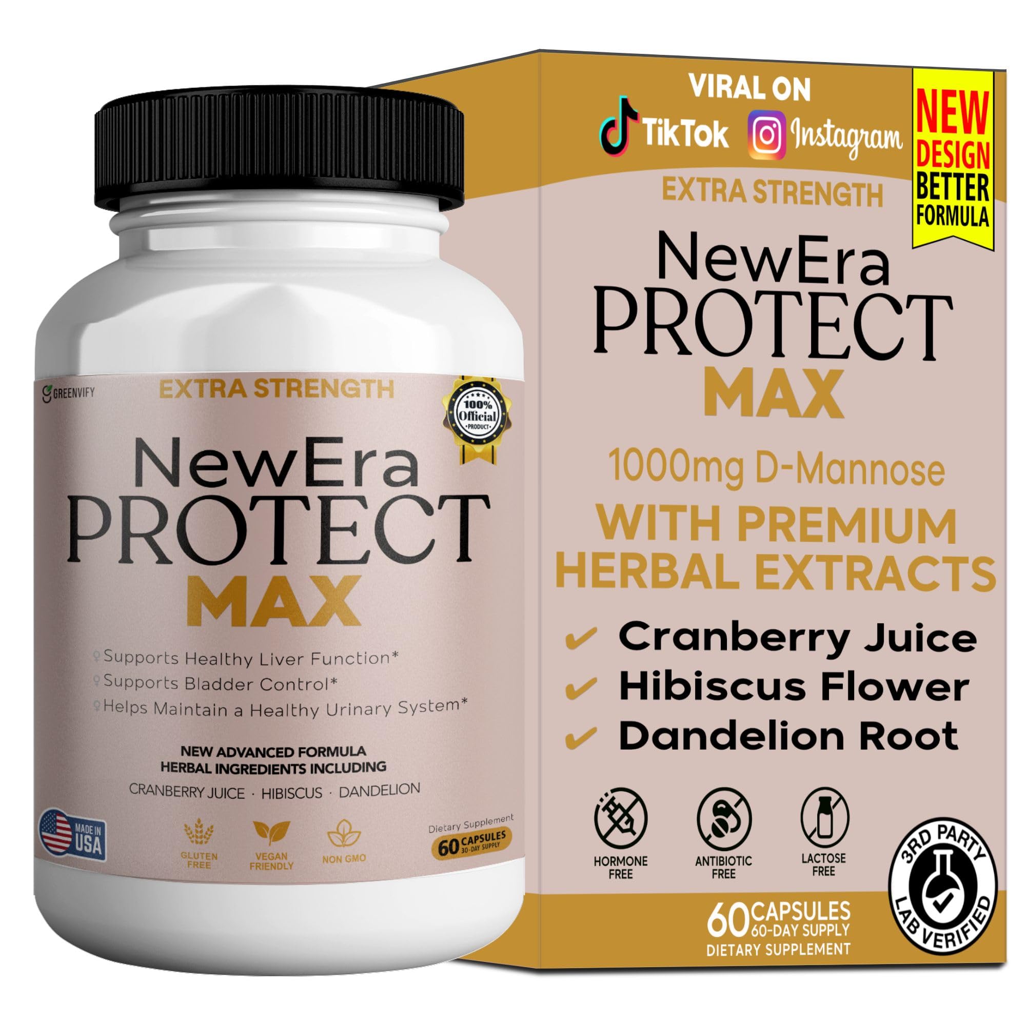 GREENVIFY New Era Protect Max bottle front for daily urinary support.