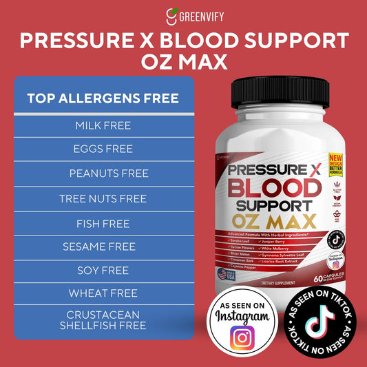 GREENVIFY Pressure X blood advanced formula with targeted capsules for blood health support.