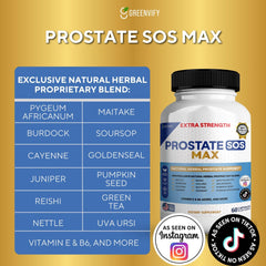 Greenvify Prostate SOS Max packaging signals USA-made GMP quality and testing.