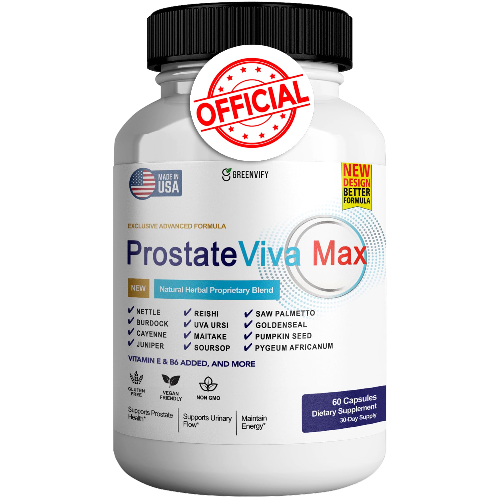 GREENVIFY ProstateViva Max bottle front highlights premium prostate support for daily wellness.