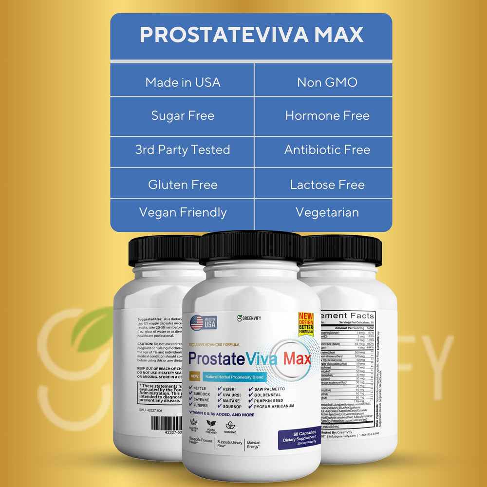 GREENVIFY ProstateViva Max ingredients hero spotlights all-natural prostate-support components.