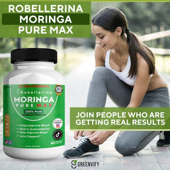 GreenVify Robellerina Moringa Pure Max ingredients highlighting Moringa oleifera leaf extract.