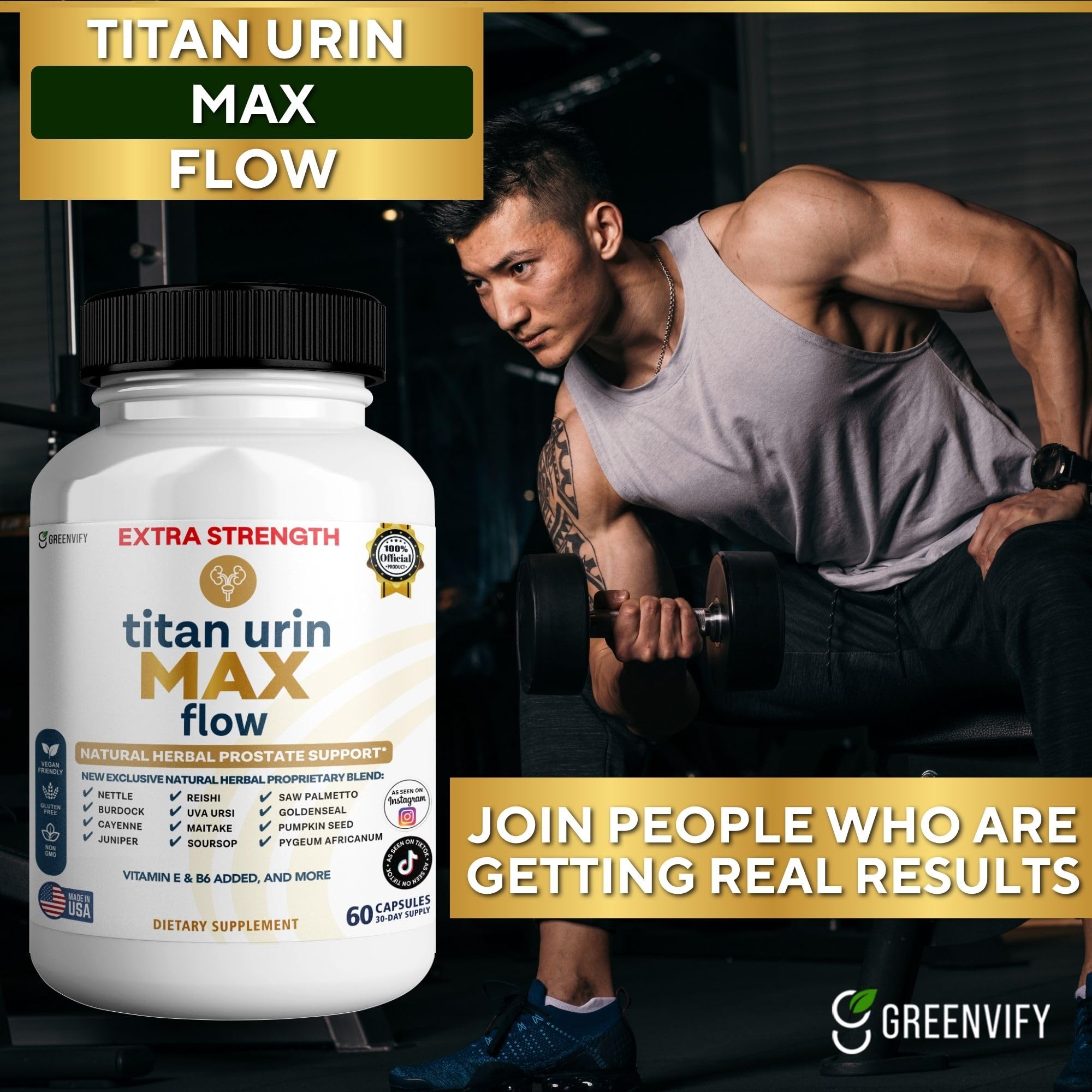 Greenvify Titan Urin Max Flow 60 capsules for a 30-day supply
