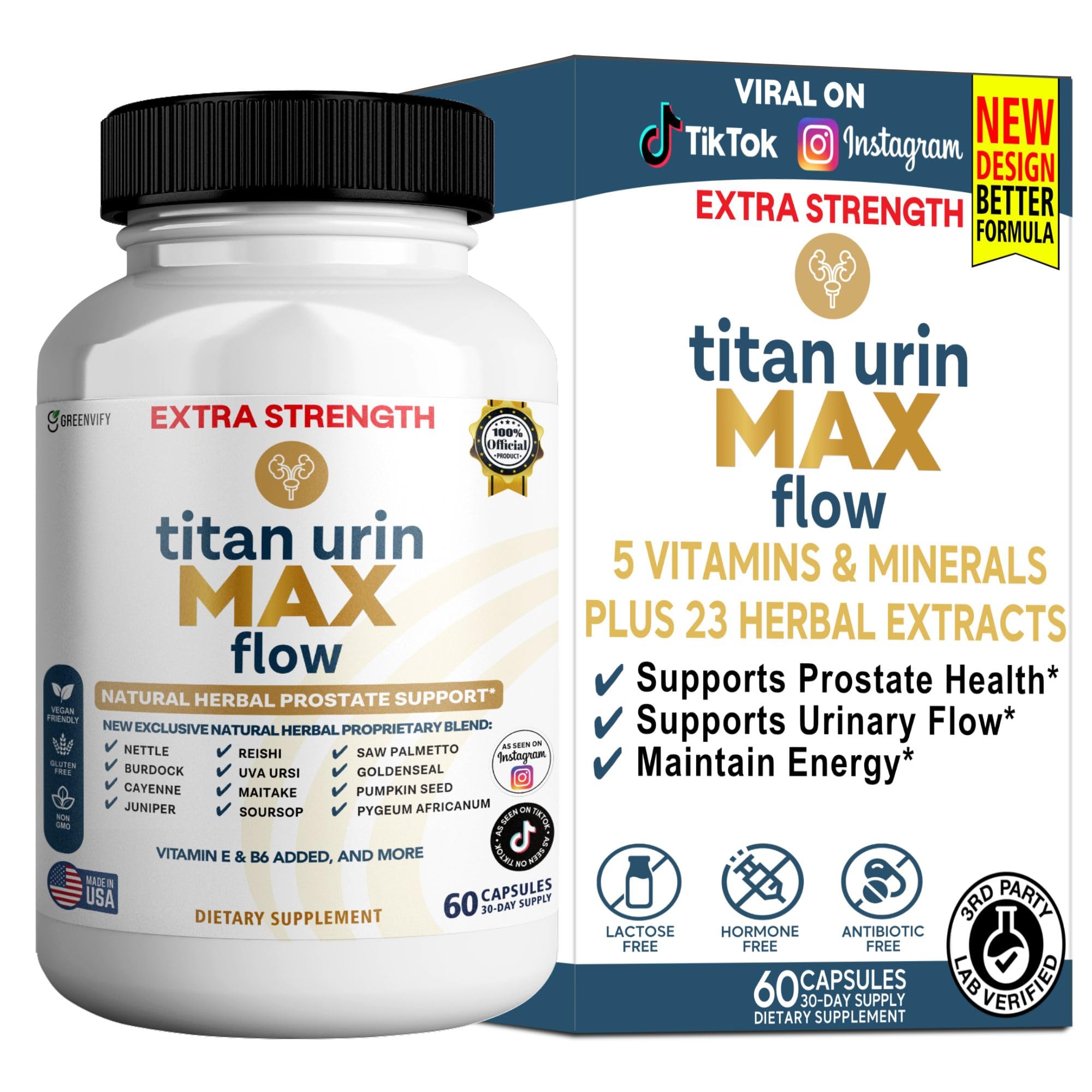 Greenvify Titan Urin Max Flow bottle front showing the product in natural packaging