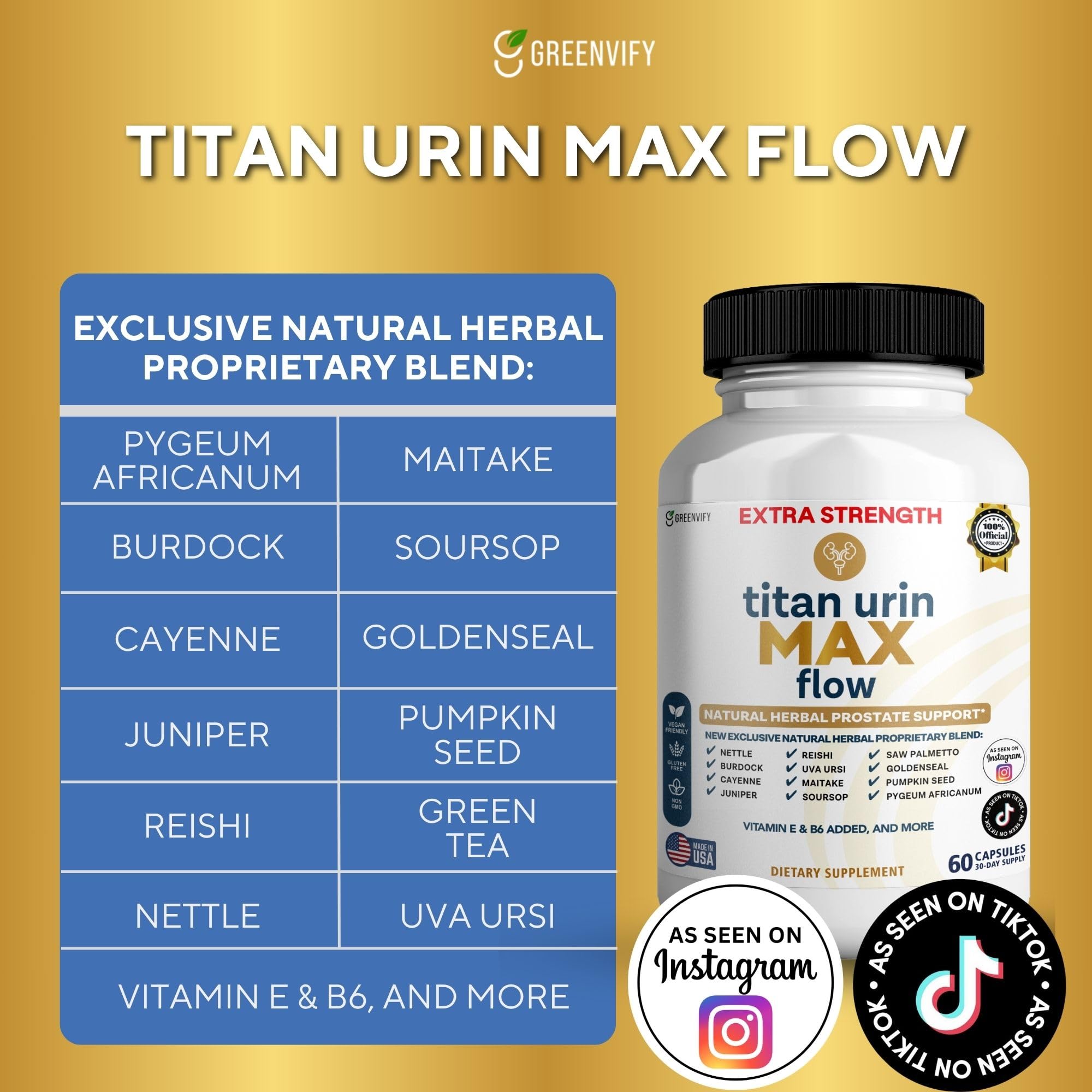 Close-up of Greenvify Titan Urin Max Flow capsules