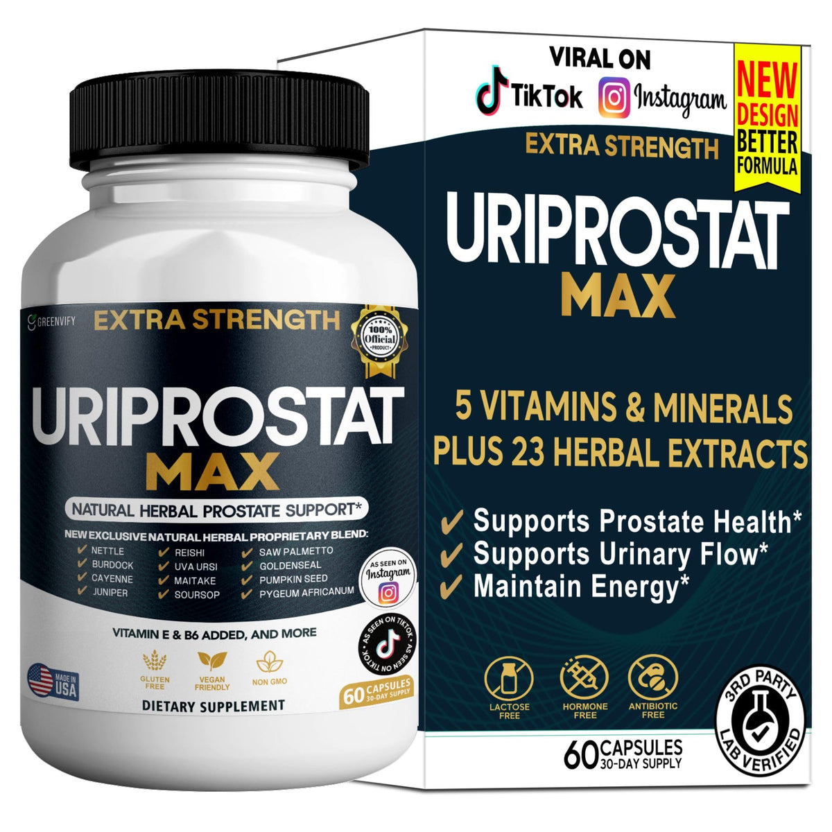 GreenVify Uriprostat Max bottle front with 60 capsules for daily urinary health support