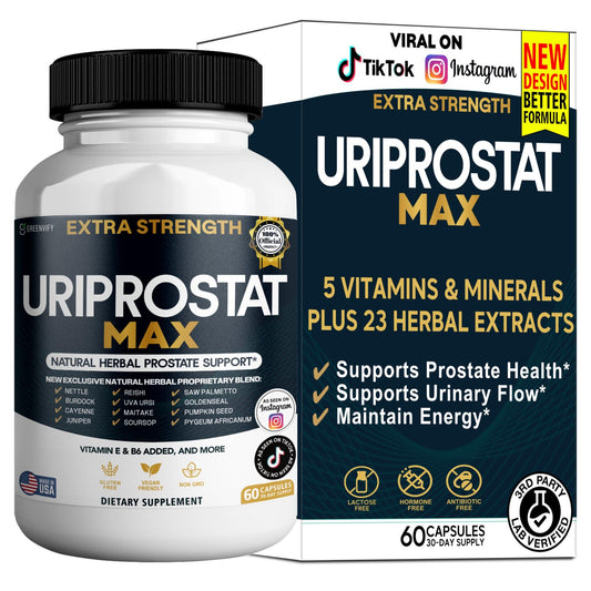 GreenVify Uriprostat Max bottle front with 60 capsules for daily urinary health support