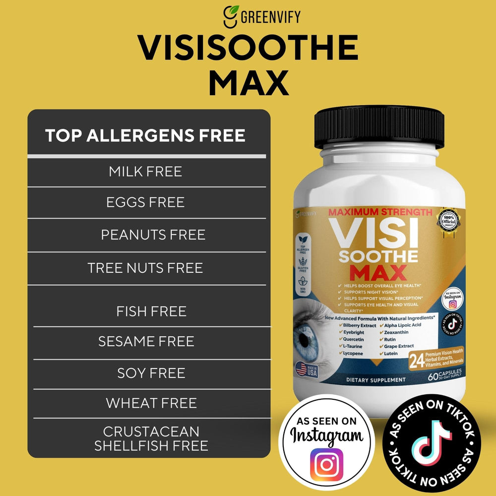 GREENVIFY Vision Soothe Max capsules for convenient daily eye health routine.