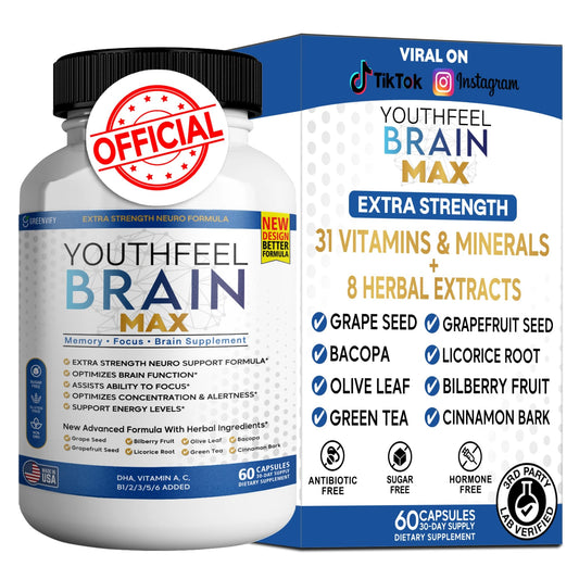 GREENVIFY YouthFeel Brain Max bottle front suggesting enhanced focus and daily brain support
