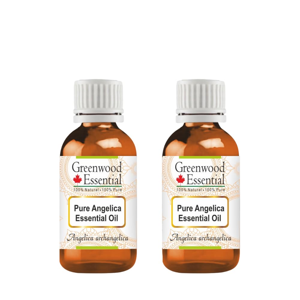 Greenwood Essential Angelica oil two-pack in amber bottle for versatile skin care.