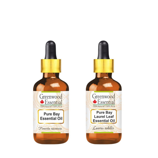 Greenwood Essential Pure Bay Oil: two bottles ready for aroma diffusion and skincare prep.