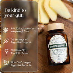 Greenworks Nature's Digest digestive enzymes aiding nutrient absorption.