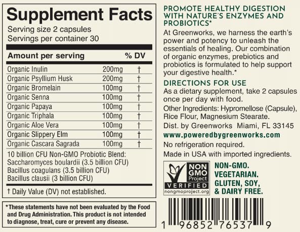 Greenworks Nature's Digest vegan capsule—clean, non-GMO formula free of common allergens.