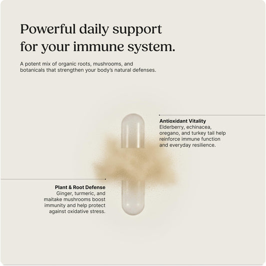Greenworks Nature's Immune bottle pour showing on-the-go capsules for year-round defense.